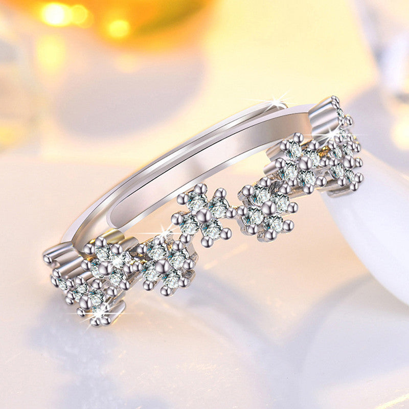 Silver Plated American Diamond Studded Contemporary Korean Finger Ring