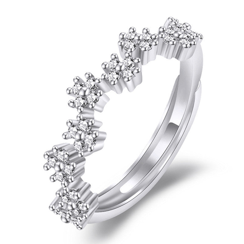 Silver Plated American Diamond Studded Contemporary Korean Finger Ring