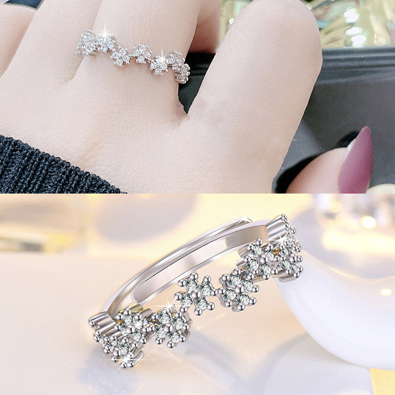 Silver Plated American Diamond Studded Contemporary Korean Finger Ring