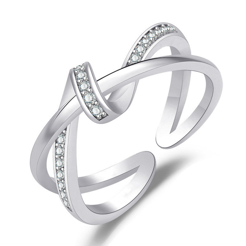 Silver Plated American Diamond Studded Contemporary Korean Finger Ring