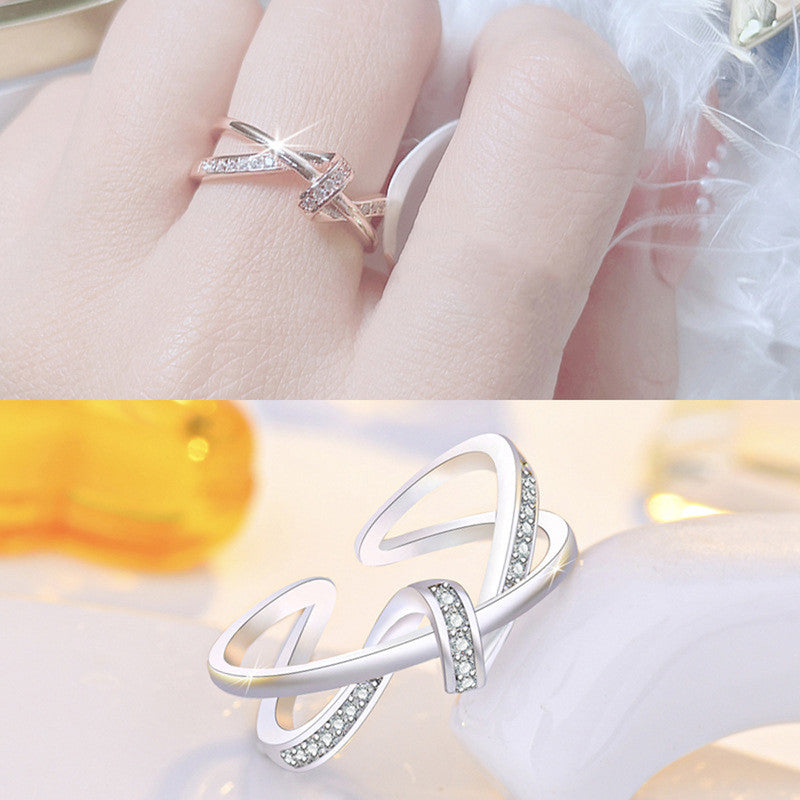 Silver Plated American Diamond Studded Contemporary Korean Finger Ring