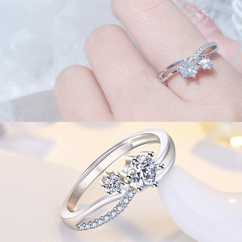 Silver Plated American Diamond Studded Contemporary Korean Finger Ring