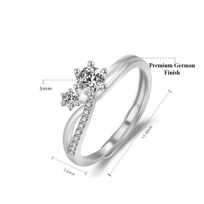 Silver Plated American Diamond Studded Contemporary Korean Finger Ring