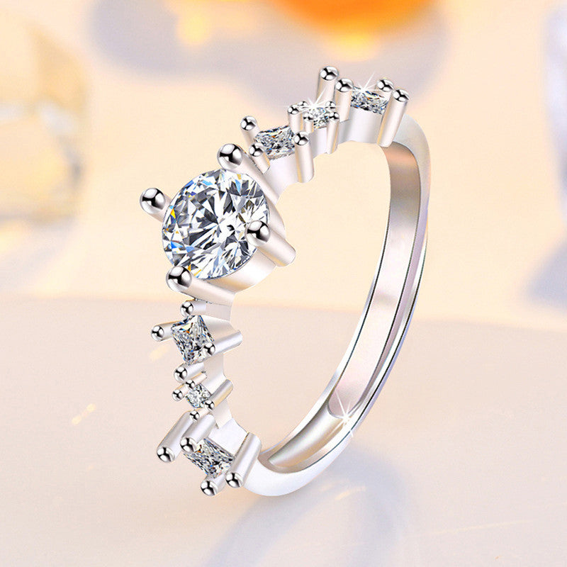 Silver Plated American Diamond Studded Contemporary Korean Finger Ring