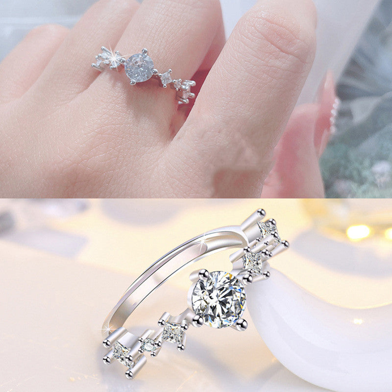 Silver Plated American Diamond Studded Contemporary Korean Finger Ring