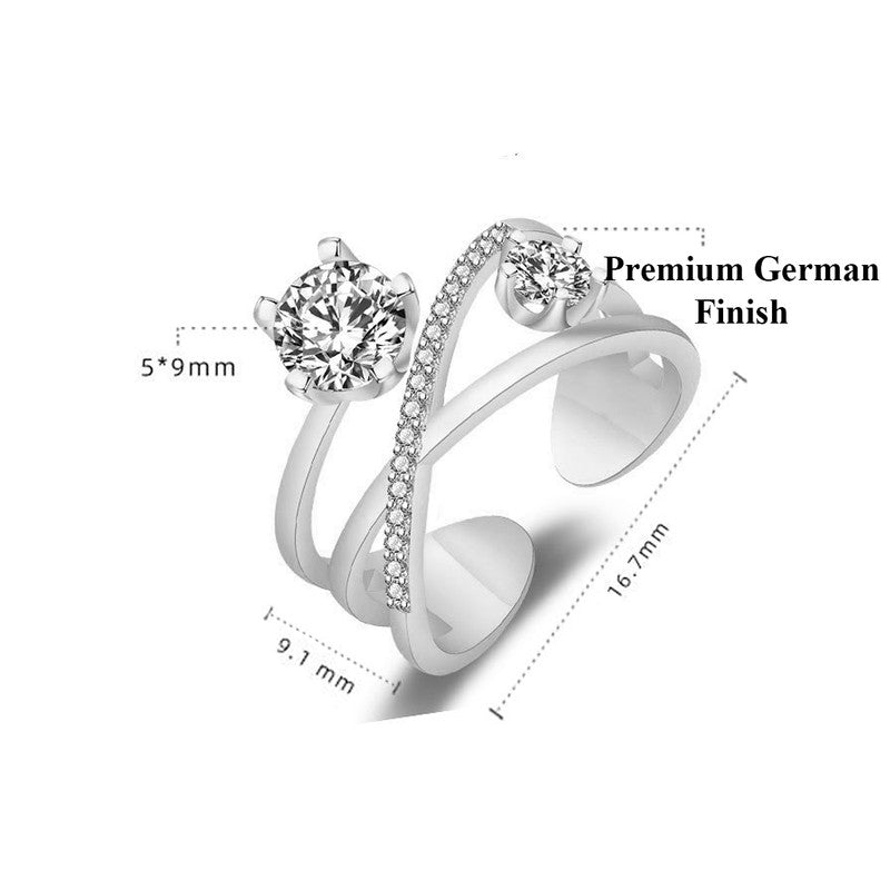 Silver Plated American Diamond Studded Contemporary Korean Finger Ring