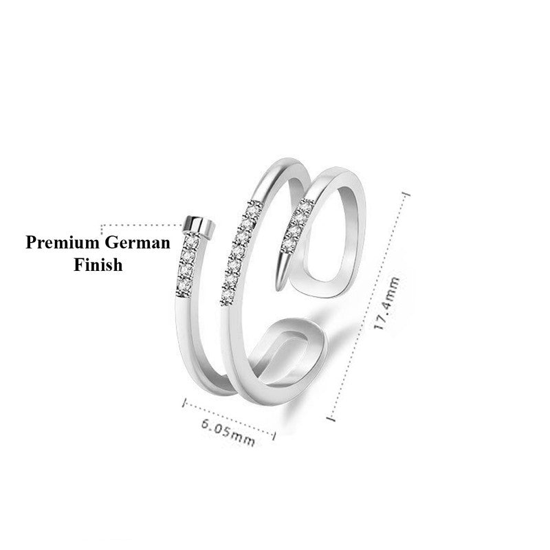 Silver Plated American Diamond Studded Nail Shape Contemporary Korean Finger Ring