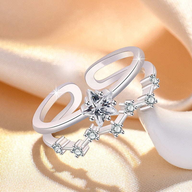 Silver Plated American Diamond Studded Star Shape Contemporary Korean Finger Ring