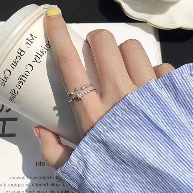 Silver Plated American Diamond Studded Star Shape Contemporary Korean Finger Ring