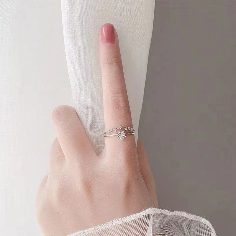 Silver Plated American Diamond Studded Star Shape Contemporary Korean Finger Ring