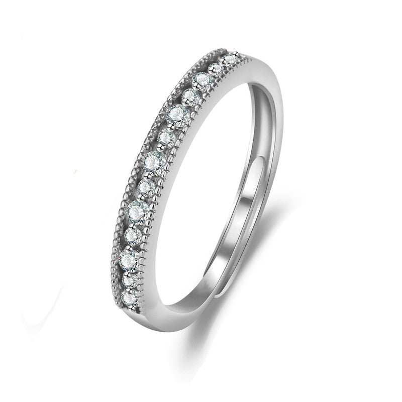 Silver Plated American Diamond Studded Contemporary Korean Finger Ring