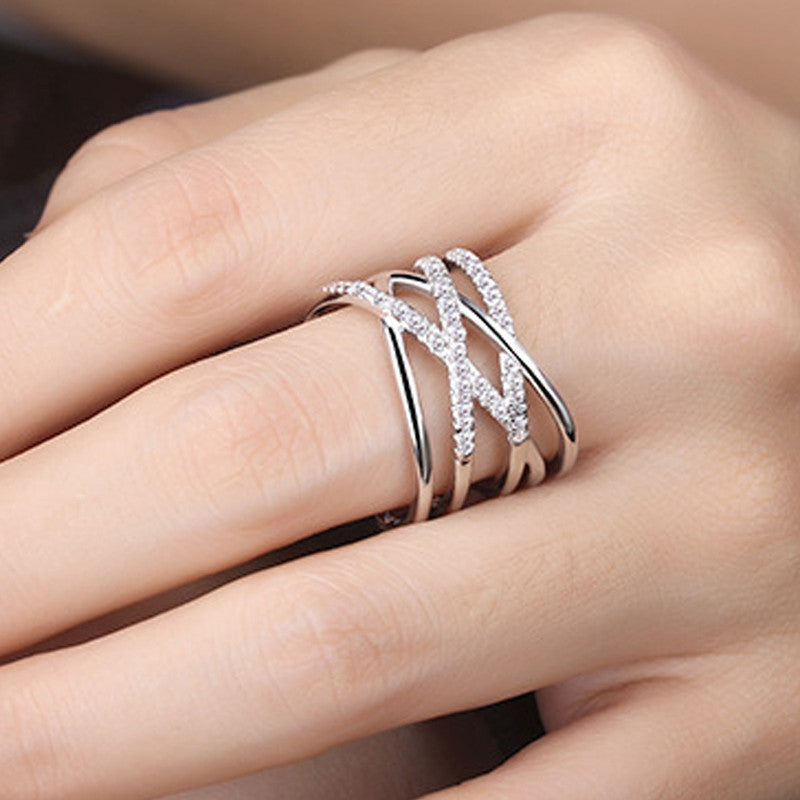 Silver Plated American Diamond Studded Contemporary Korean Finger Ring