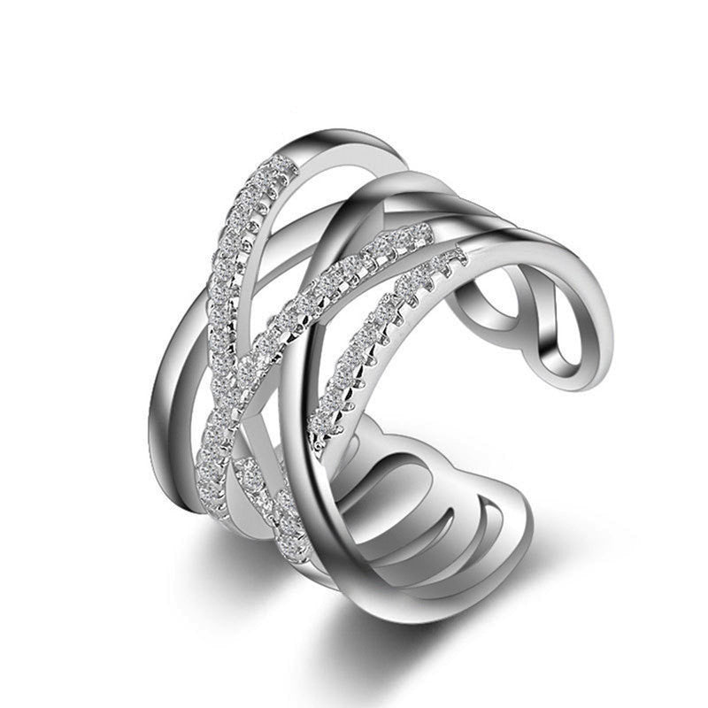 Silver Plated American Diamond Studded Contemporary Korean Finger Ring