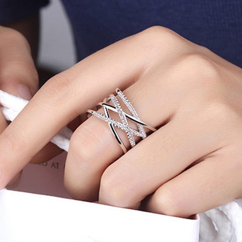 Silver Plated American Diamond Studded Contemporary Korean Finger Ring