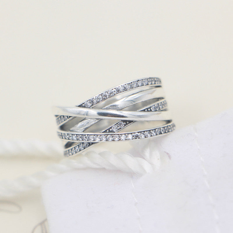 Silver Plated American Diamond Studded Contemporary Korean Finger Ring