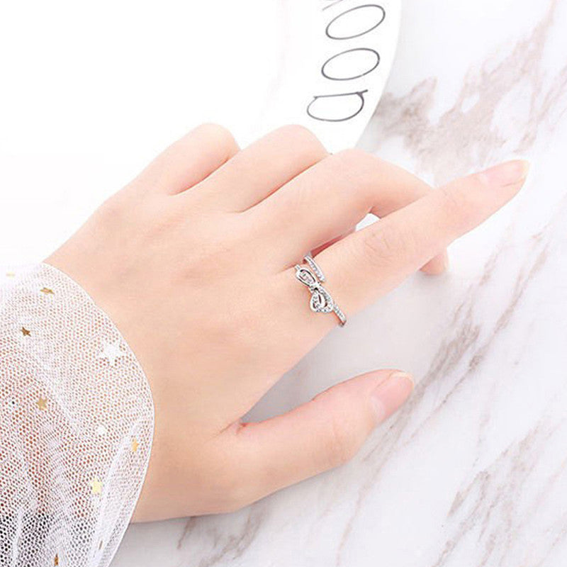 Silver Plated American Diamond Studded Contemporary Korean Finger Ring