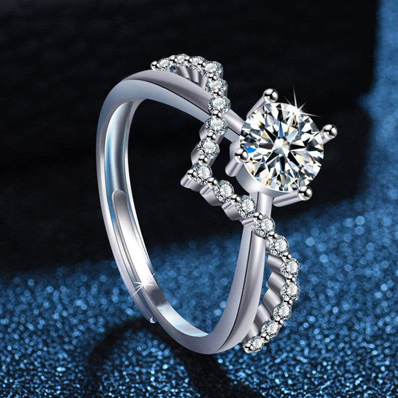 Silver Plated American Diamond Studded Contemporary Korean Finger Ring