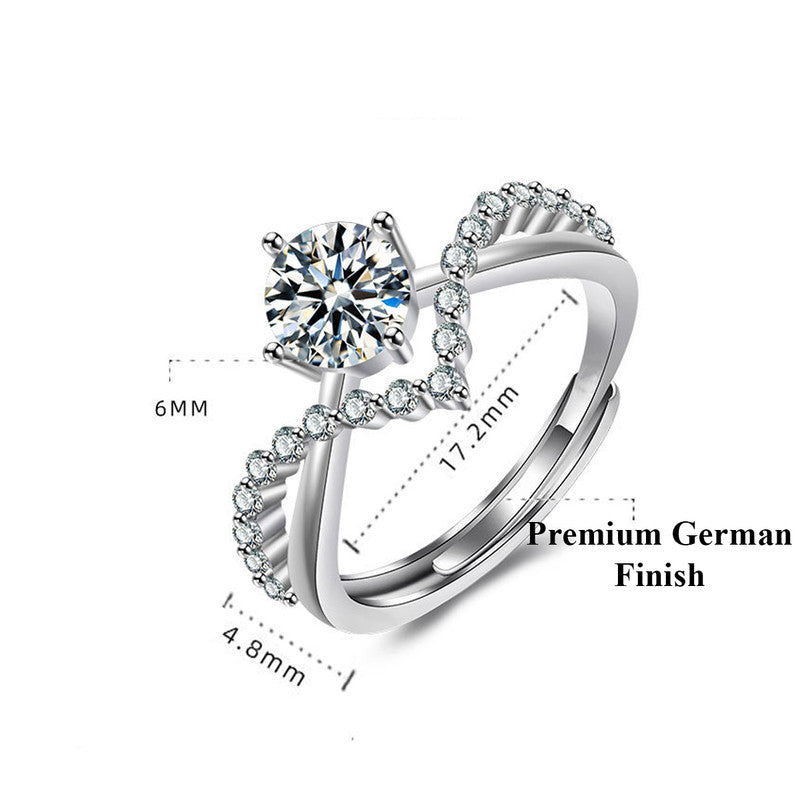 Silver Plated American Diamond Studded Contemporary Korean Finger Ring