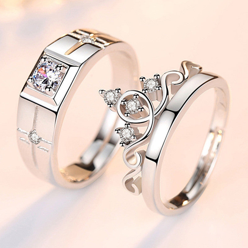 Silver Plated American Diamonds Studded Classic Adjustable Couple Rings