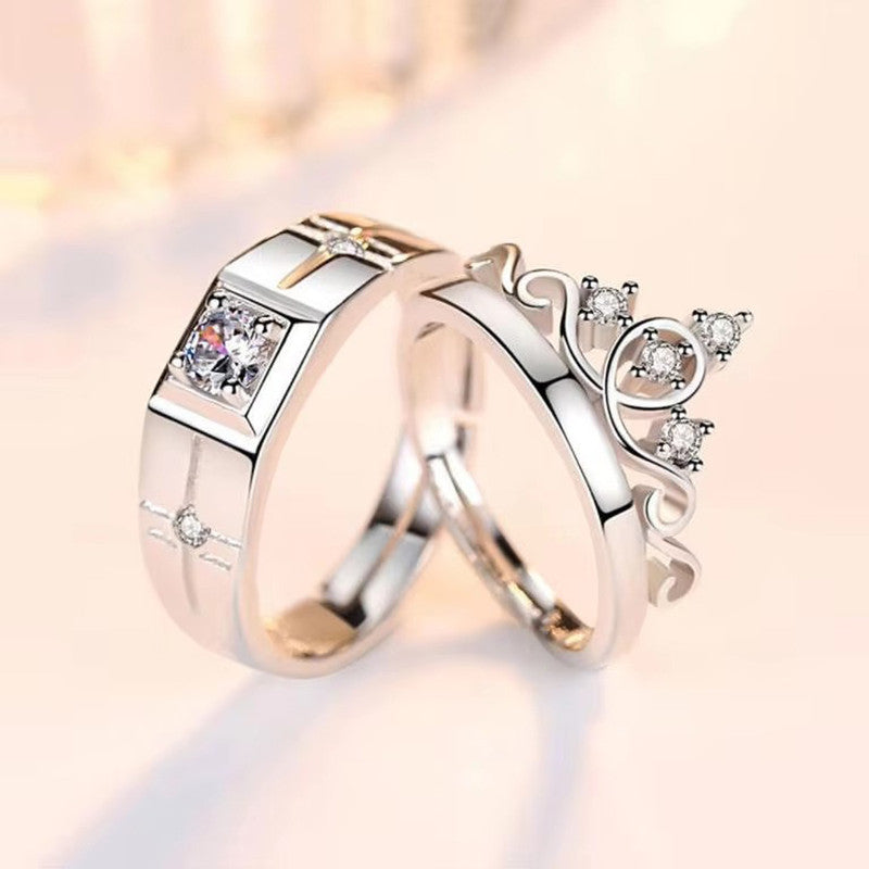 Silver Plated American Diamonds Studded Classic Adjustable Couple Rings