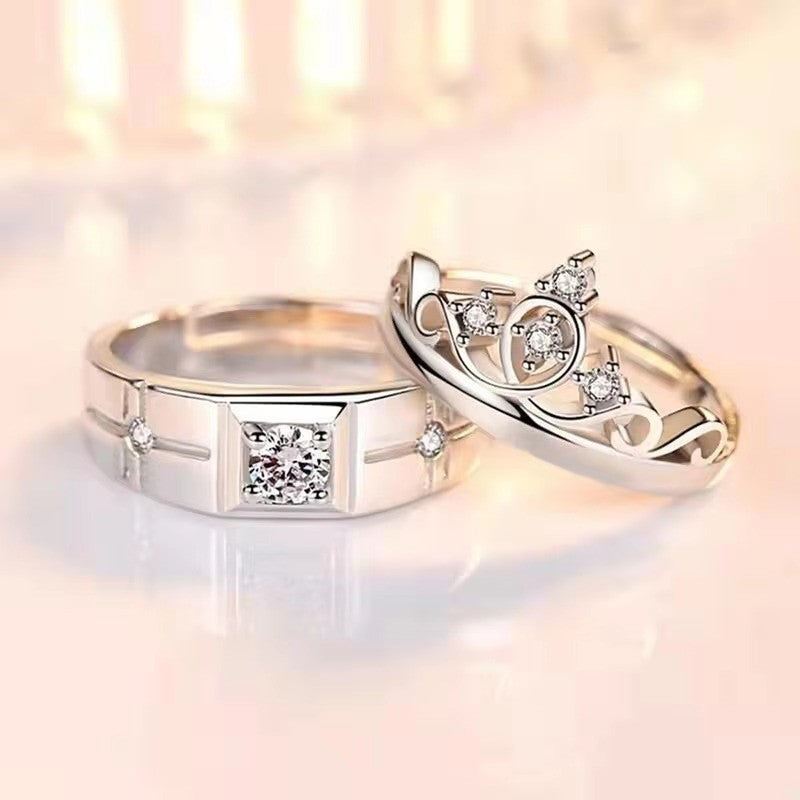 Silver Plated American Diamonds Studded Classic Adjustable Couple Rings