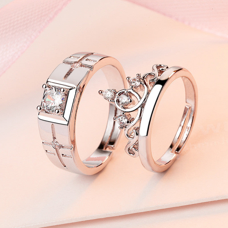 Silver Plated American Diamonds Studded Classic Adjustable Couple Rings