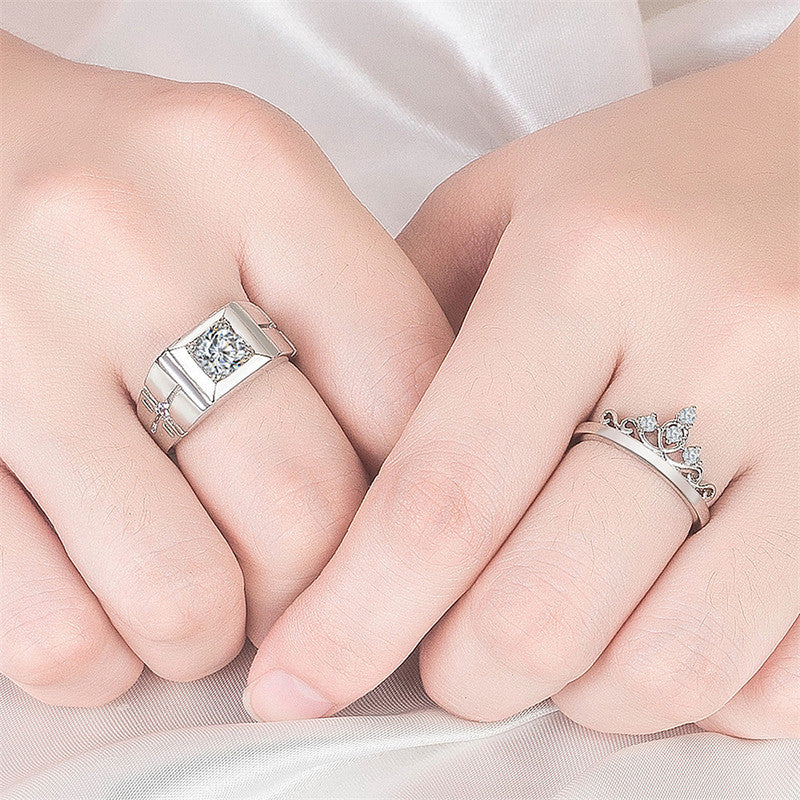 Silver Plated American Diamonds Studded Classic Adjustable Couple Rings