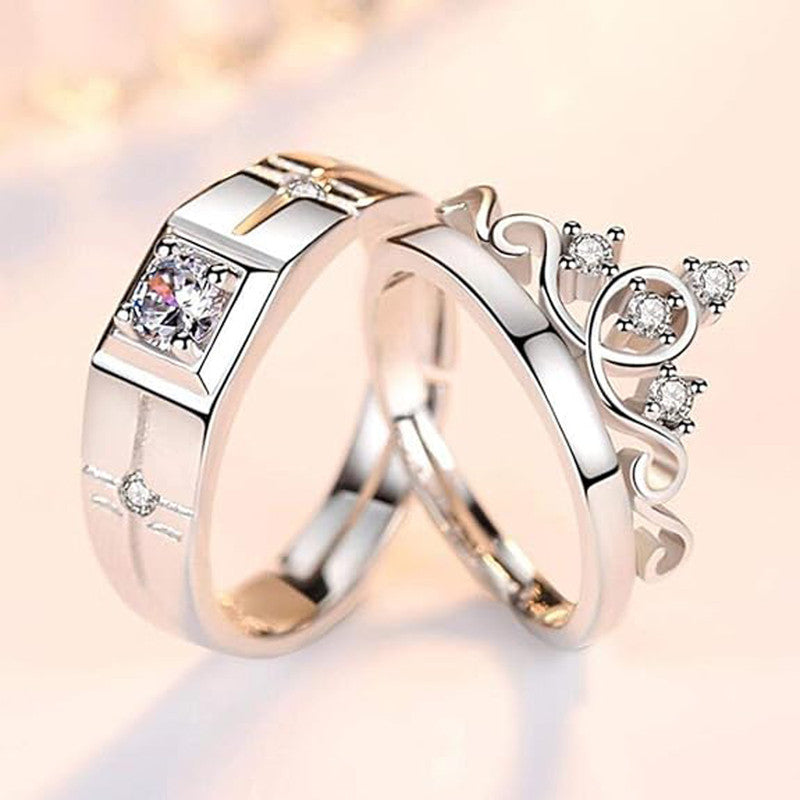 Silver Plated American Diamonds Studded Classic Adjustable Couple Rings