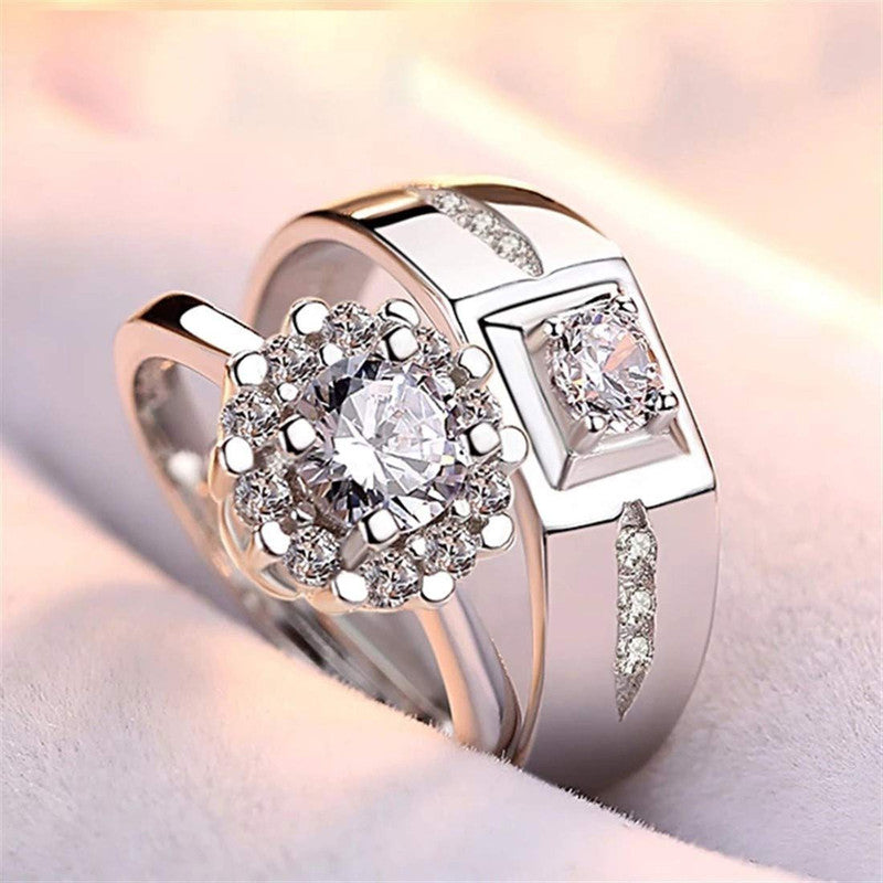 Silver Plated American Diamonds Studded Classic Adjustable Couple Rings