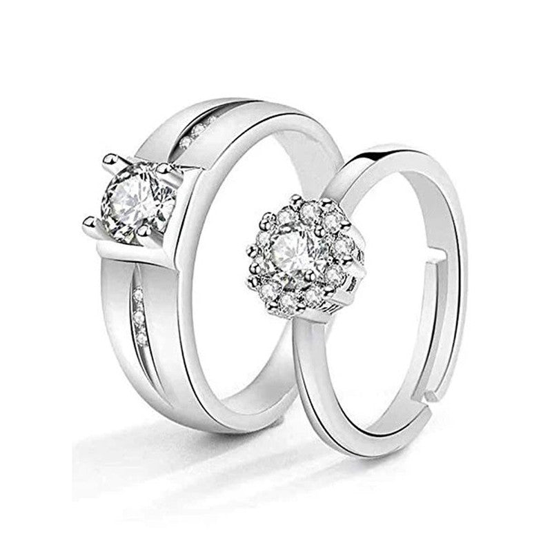 Silver Plated American Diamonds Studded Classic Adjustable Couple Rings