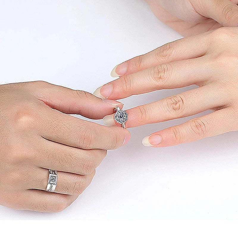 Silver Plated American Diamonds Studded Classic Adjustable Couple Rings