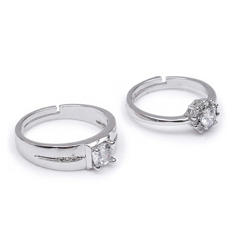 Silver Plated American Diamonds Studded Classic Adjustable Couple Rings