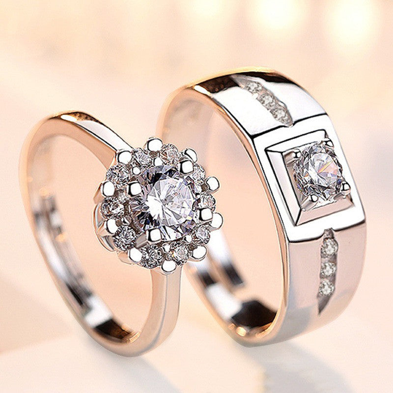 Silver Plated American Diamonds Studded Classic Adjustable Couple Rings