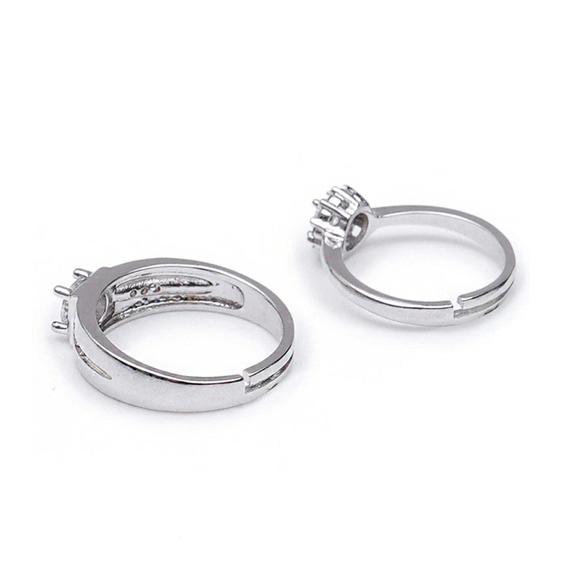 Silver Plated American Diamonds Studded Classic Adjustable Couple Rings