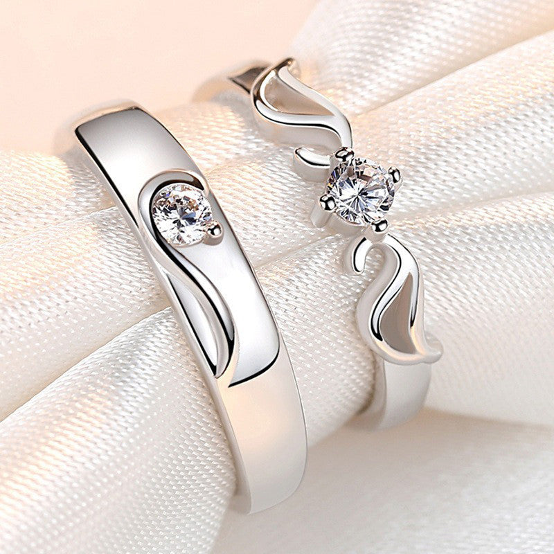 Silver Plated American Diamonds Studded Classic Adjustable Couple Rings