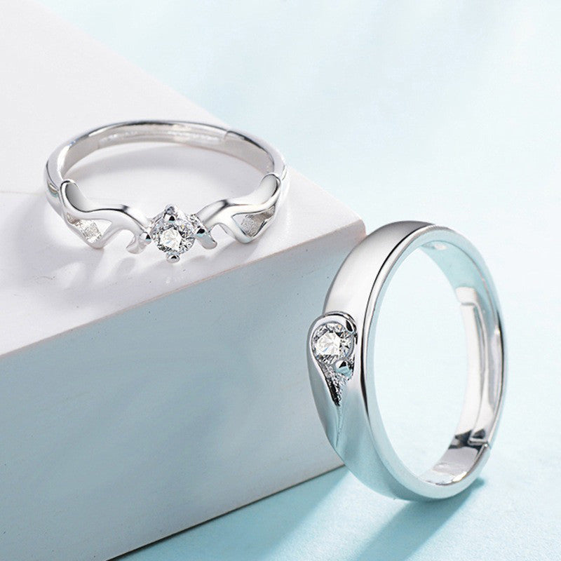 Silver Plated American Diamonds Studded Classic Adjustable Couple Rings