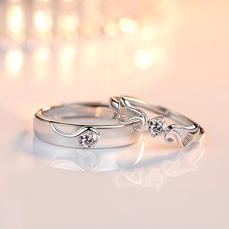 Silver Plated American Diamonds Studded Classic Adjustable Couple Rings