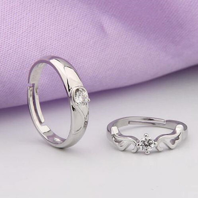 Silver Plated American Diamonds Studded Classic Adjustable Couple Rings