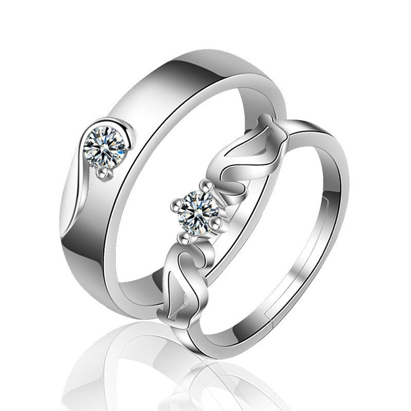 Silver Plated American Diamonds Studded Classic Adjustable Couple Rings