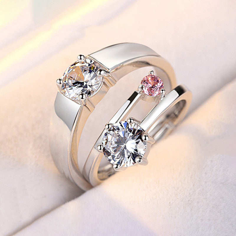 Silver Plated American Diamonds Studded Classic Adjustable Couple Rings