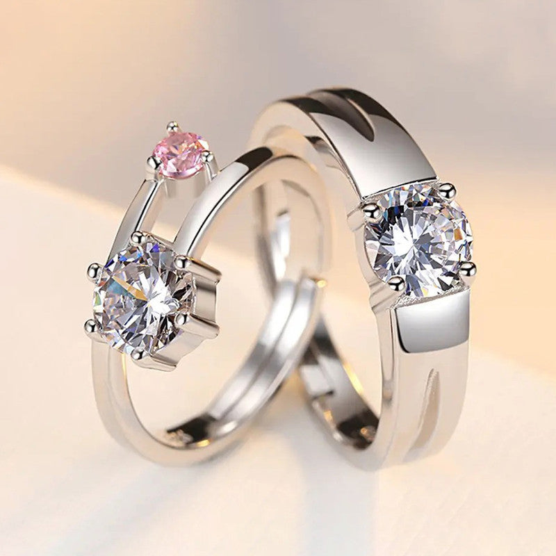 Silver Plated American Diamonds Studded Classic Adjustable Couple Rings