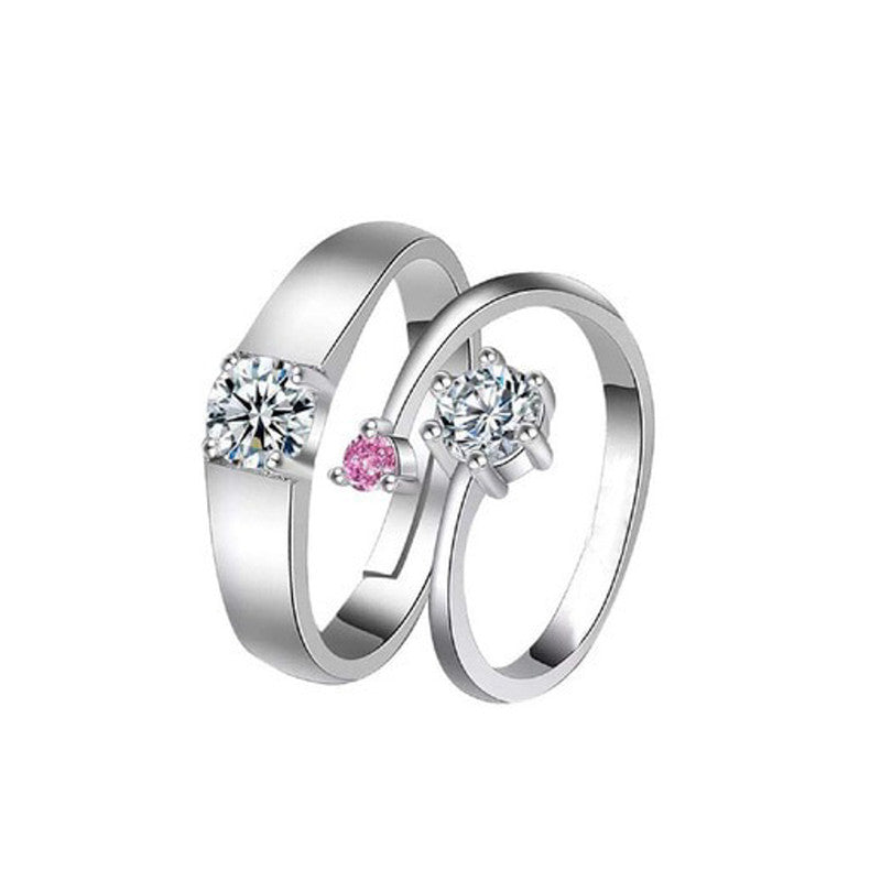 Silver Plated American Diamonds Studded Classic Adjustable Couple Rings