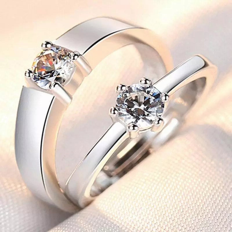 Silver Plated American Diamonds Studded Classic Adjustable Couple Rings