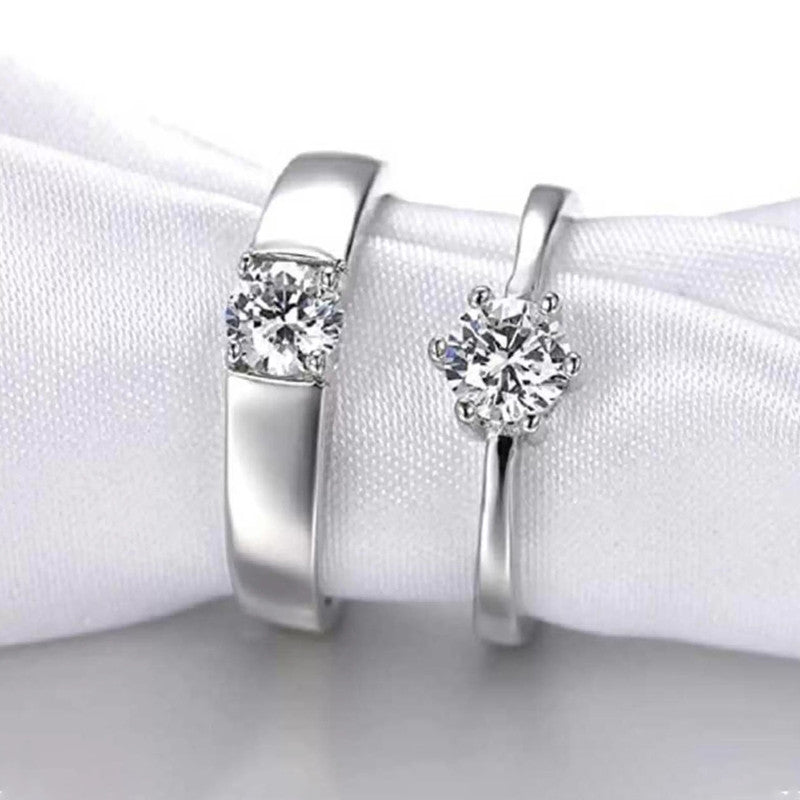 Silver Plated American Diamonds Studded Classic Adjustable Couple Rings