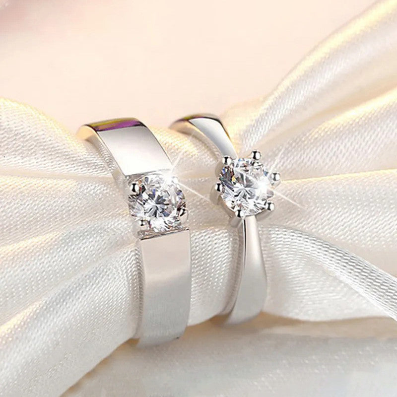 Silver Plated American Diamonds Studded Classic Adjustable Couple Rings