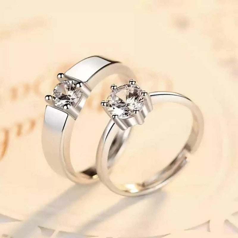 Silver Plated American Diamonds Studded Classic Adjustable Couple Rings