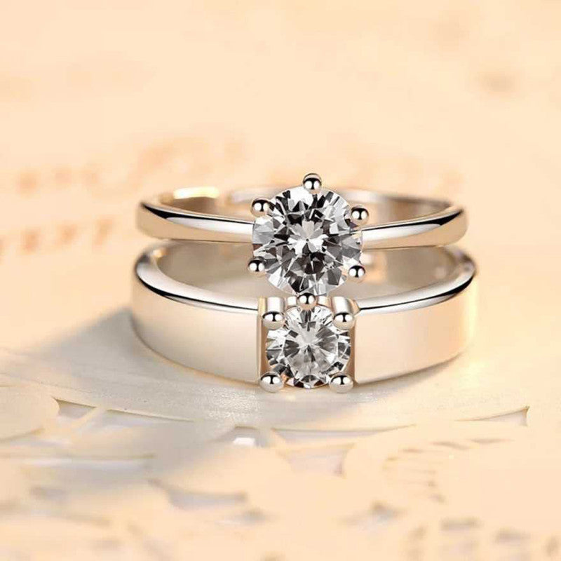 Silver Plated American Diamonds Studded Classic Adjustable Couple Rings