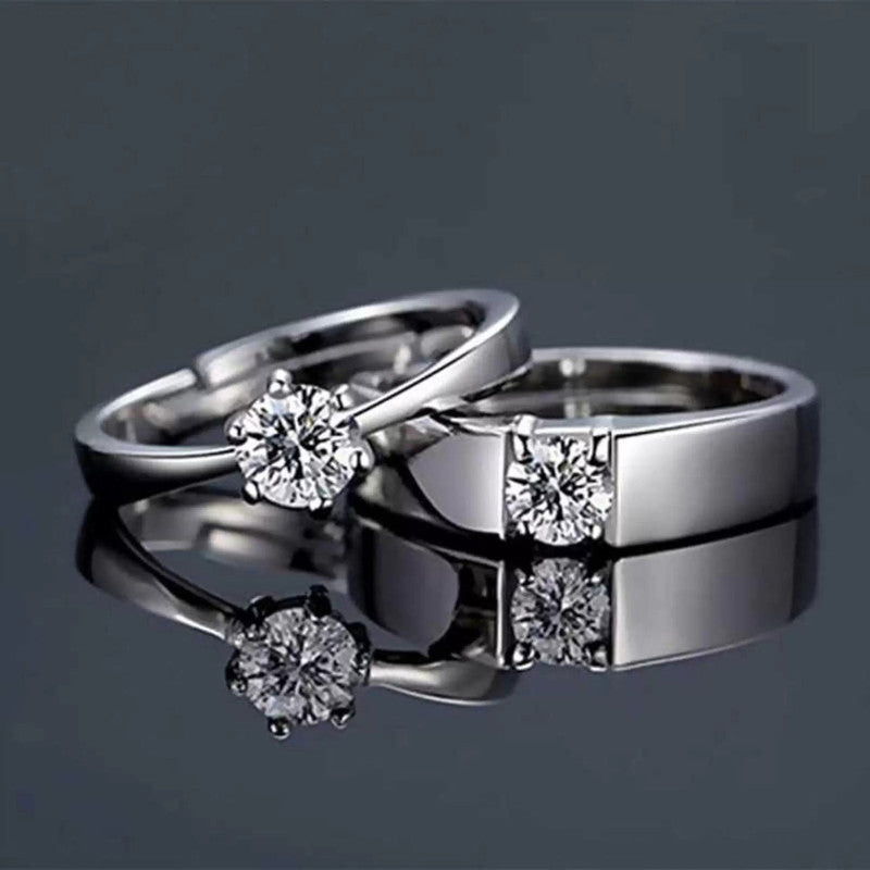 Silver Plated American Diamonds Studded Classic Adjustable Couple Rings