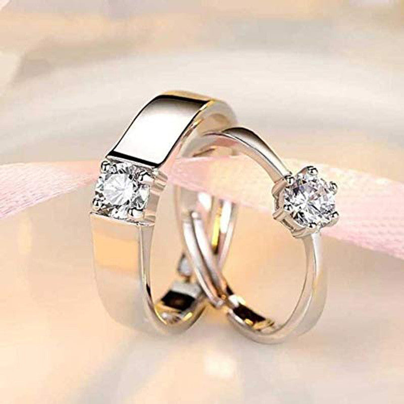 Silver Plated American Diamonds Studded Classic Adjustable Couple Rings