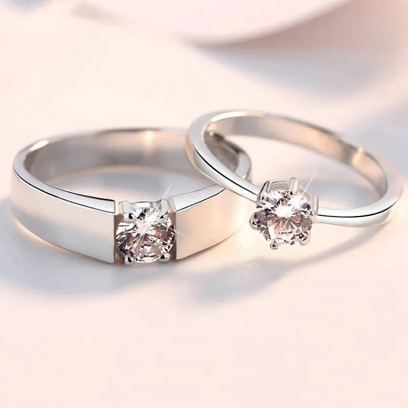 Silver Plated American Diamonds Studded Classic Adjustable Couple Rings